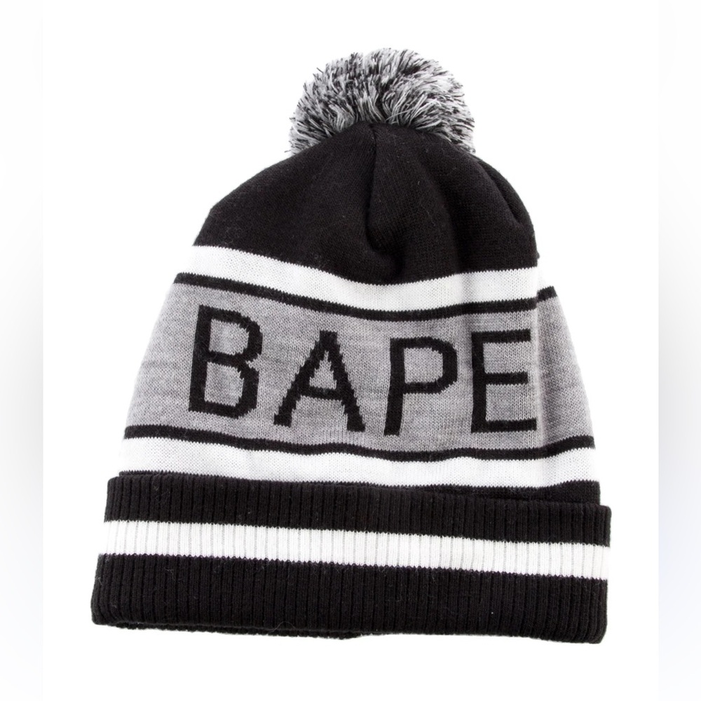 A Bathing Ape BAPE Knit Cap Black Grey NWT